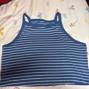 Blue & White Striped Crop Tank